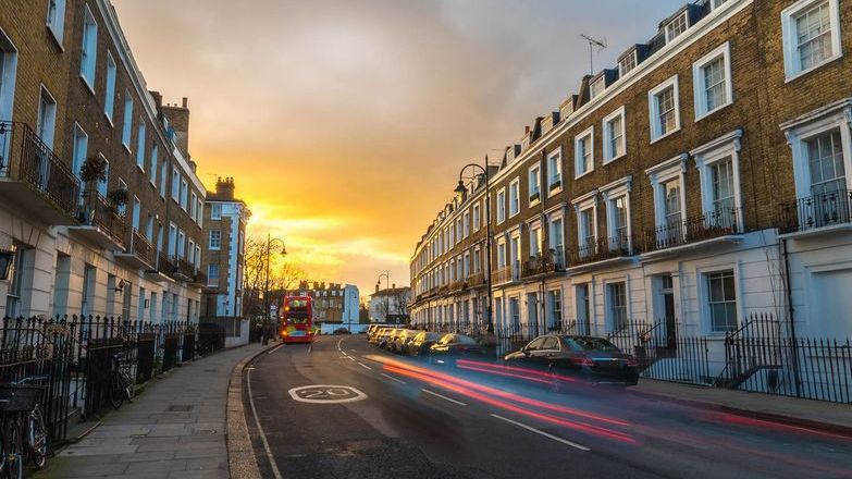 London properties with blurred traffic