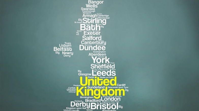 UK places as text forming map