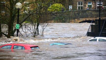 Serious flood with cars under water