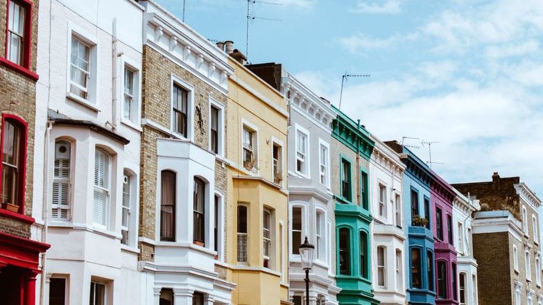 Row of colourful houses in Notting Hill, London