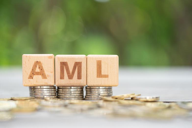 Children's letter blocks sat ontop of coins spelling out AML 