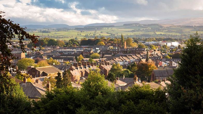 Landscape view of Penrith Town in Cumbria, England